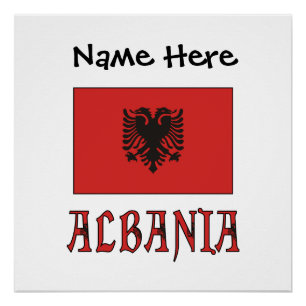 Pôster Bandeira Albanesa Texto Personalizado Albânia