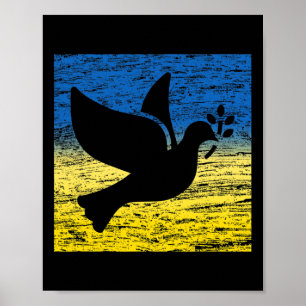 Poster Bandeira Amarela Azul da Ucrânia Pombo Paz Ucrania