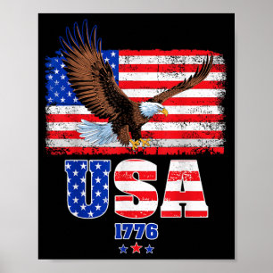 Poster Bandeira Americana Águia Patriótica Dia da Indepen