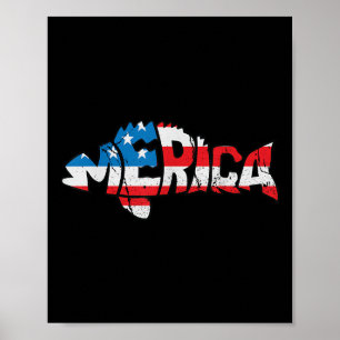 Poster Bandeira Americana Amantes da Pesca Pescador Engra