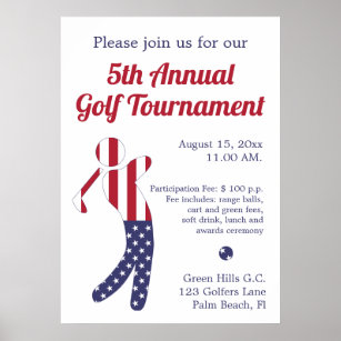 Poster Bandeira Americana   Anúncio de Torneio de Golf