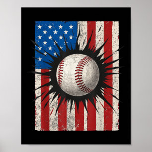 Poster Bandeira Americana Baseball 4 de Julho Usa Patriót