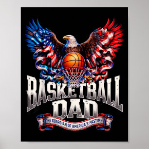 Poster Bandeira Americana Basquete Patriótico EUA Retro