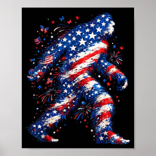 Poster Bandeira americana Bigfoot Sasquatch patriótico en