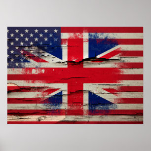 Poster Bandeira americana britânica da pintura do