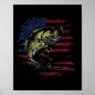 Poster Bandeira Americana Camo B Peixe Pescaria Pescador