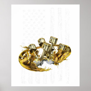 Poster Bandeira Americana Carro Musculoso a Pistão 3