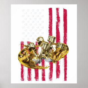 Poster Bandeira Americana Carro Musculoso a Pistão 4