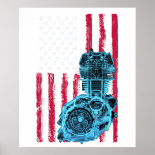 Poster Bandeira Americana Carro Musculoso a Pistão 9