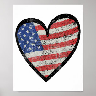 Poster Bandeira Americana Coração Vermelho Branco Azul Fo