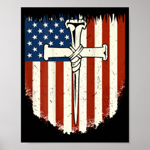 Poster Bandeira Americana Cruz 3 Prego Patriótico Dom Cri
