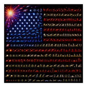 Pôster Bandeira Americana da Evolução Big Bang até a Hu