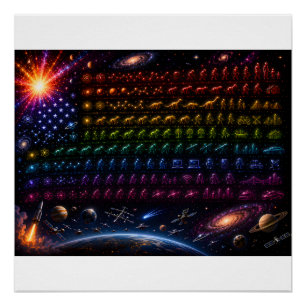 Pôster Bandeira Americana da Evolução Cósmica Big Bang