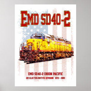 Poster Bandeira americana da locomotiva diesel EMD SD40-2