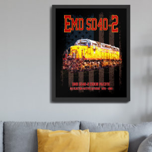 Poster Bandeira americana da locomotiva diesel EMD SD40-2