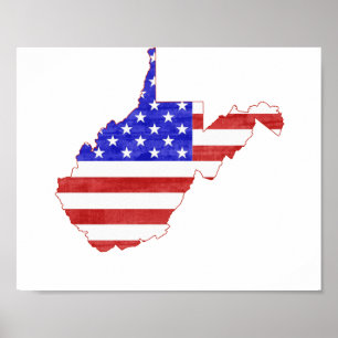 Pôster Bandeira americana dada forma mapa do esboço de