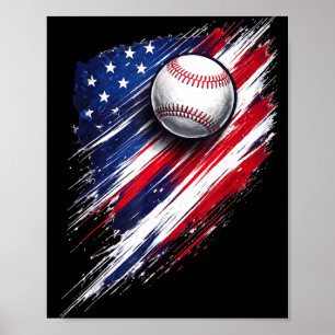 Poster Bandeira americana de beisebol meninos meninas hom