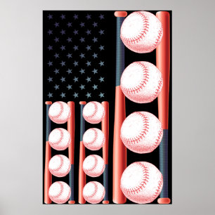 Poster Bandeira Americana de Beisebol Vintage