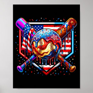 Poster Bandeira americana de gotejamento de beisebol para
