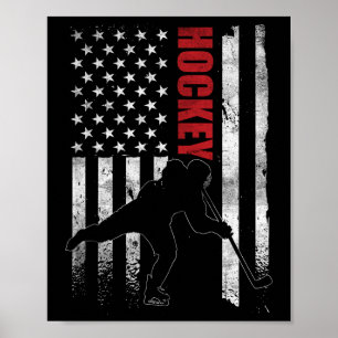 Poster Bandeira Americana de Hóquei no Gelo Vintage Jogad