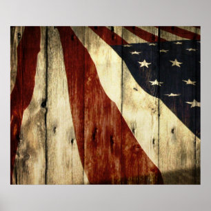 Pôster Bandeira americana de madeira do celeiro referente