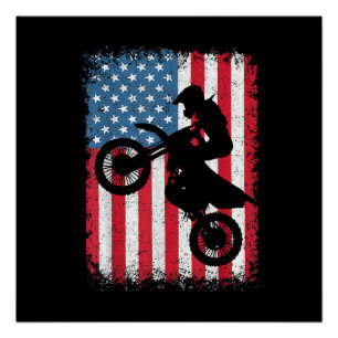Pôster Bandeira Americana De Moto Bicicleta Motocross Mot