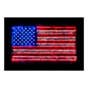 Pôster Bandeira Americana de Neon