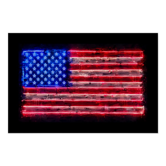 Pôster Bandeira Americana de Neon (Frente)