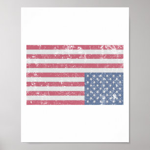 Poster Bandeira Americana Distressada de Cabeça para Baix