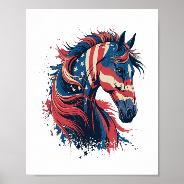 Poster Bandeira Americana do Cavalo (Frente)
