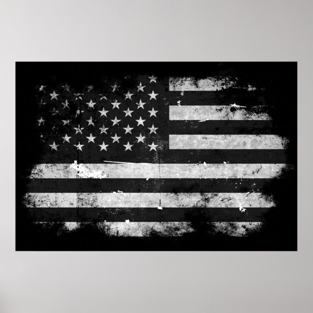 Pôster Bandeira Americana do Grunge Negro e Branco (Frente)