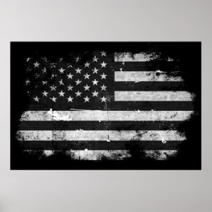 Pôster Bandeira americana do Grunge preto e branco