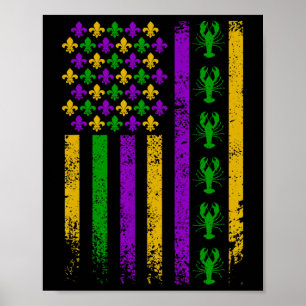 Poster Bandeira Americana dos EUA Mardi Gras Lagostim Vin