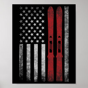 Poster Bandeira Americana E Esquis. Esportes De Inverno D