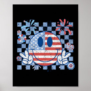 Poster Bandeira Americana Em 4 De Julho Groovy Sorrindo C