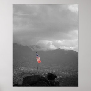 Poster Bandeira Americana em um Cliff com Coloração de Ar