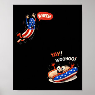 Poster Bandeira americana engraçada cachorro-quente salta