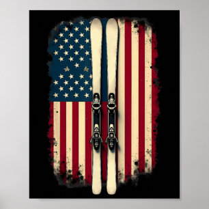 Poster Bandeira Americana Esqui Alpino Esquiador 