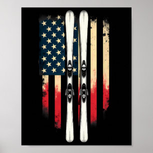 Poster Bandeira Americana Esqui Alpino Esquiador _4