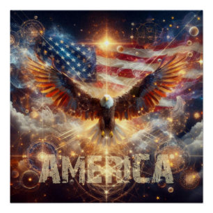 Pôster Bandeira Americana - Estrelas e Stripes - Águia Ba