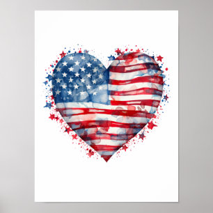 Poster Bandeira Americana Estrelas Listras Coração Patrió