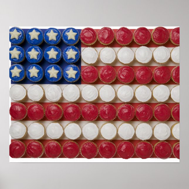 Pôster Bandeira americana feita de cupcakes (Frente)