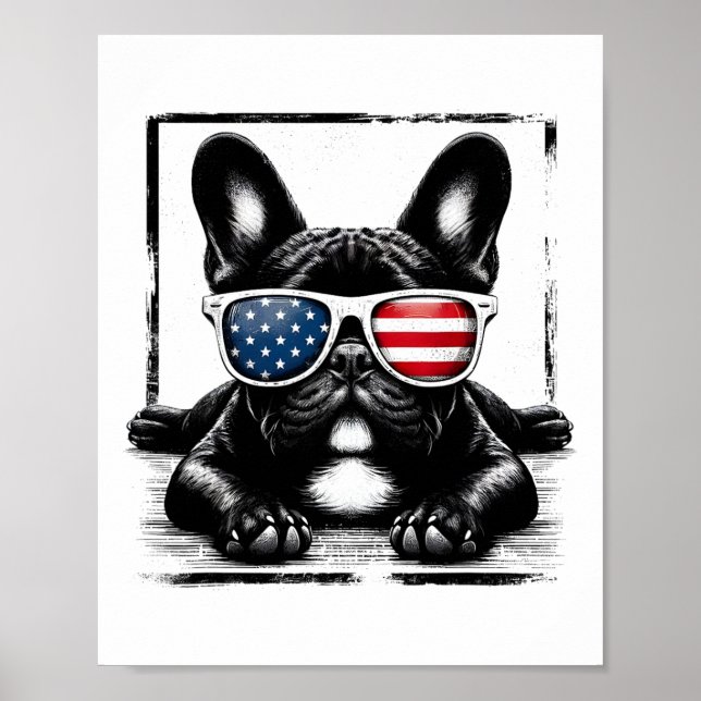 Poster Bandeira Americana Funny French Buldog 4 De Julho  (Frente)