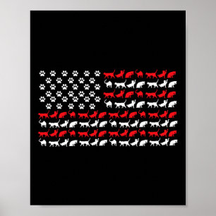 Poster Bandeira Americana Gatos EUA Patas Patriótico