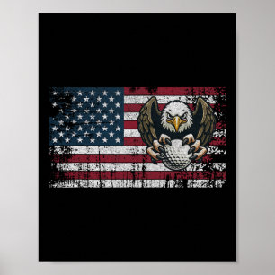 Poster Bandeira Americana Golfe EUA Golfista Águia Careca