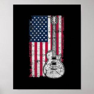 Poster Bandeira Americana Guitarra Acústica De 4 De Julho