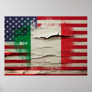Pôster Bandeira americana italiana da pintura do