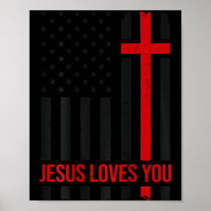 Poster Bandeira Americana Masculina Jesus Te Ama Fé Crist
