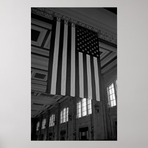 Pôster Bandeira americana na estação da união