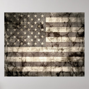 Pôster Bandeira americana na parede rachada velha